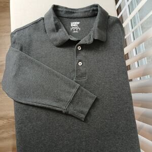 Lands End Long Sleeve Cotton Supima Polo Shirt Mens M dark gray Traditional Fit
